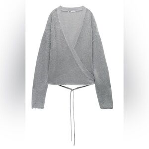 NWOT. Zara Knit wrap cardigan with metallic thread. Size Medium